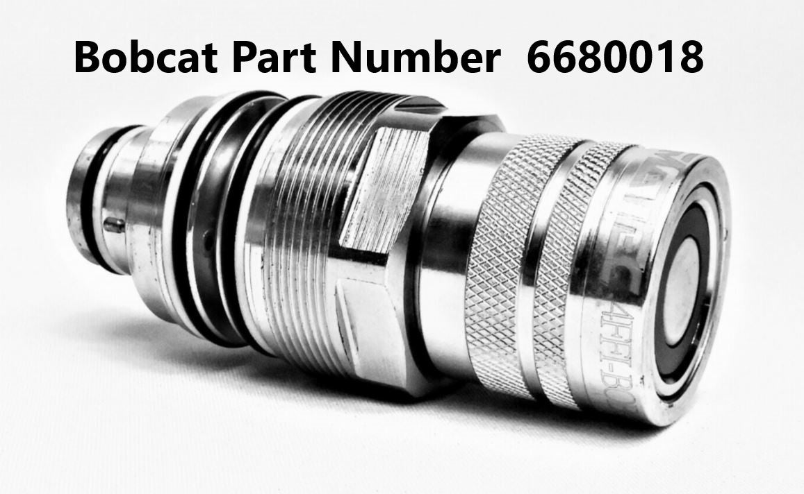 Bobcat manifold coupler OLD Style Part Number 6680018 with 46 x 1.5 mm thread  and triple O Rings and Backing rings designed to screw into manifolds located on boom of skid steer and track loaders quick conect and disconnect under pressure with zero leaks