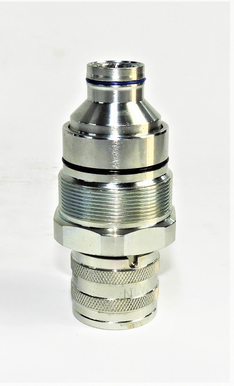 Side View Of &quot;NEW STYLE&quot; Female Flat Face Manifold Coupling for Bobcat  Part Number 7246802  thread diameter is 48mm x 1.5 mm pitch