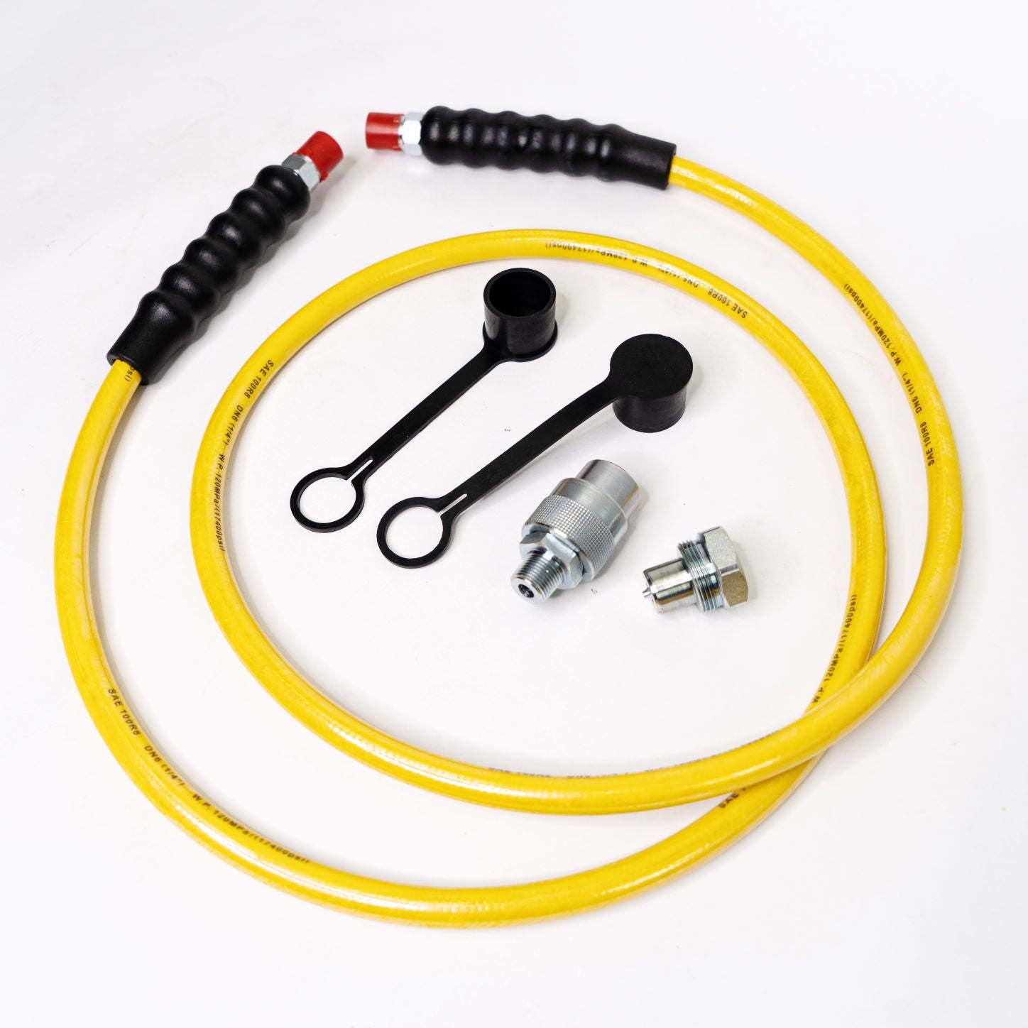 17400 psi ultra high pressure Jacking hose for high pressure hydraulic power units and attachments  complete with bend restrictors and High pressure couplers 